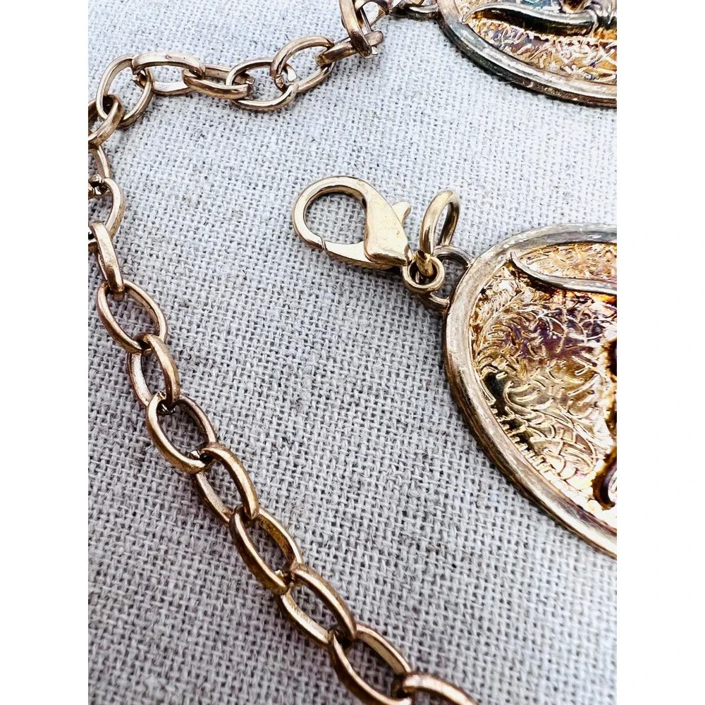 Vintage Western Longhorn Steer Skull Concho Chain Belt Gold Iridescent Patina